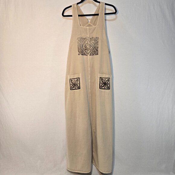 USA Vintage PICCALINO PETITES Modest TAN Floral-Aztec Long Overall Dress Size10P - Picture 1 of 16